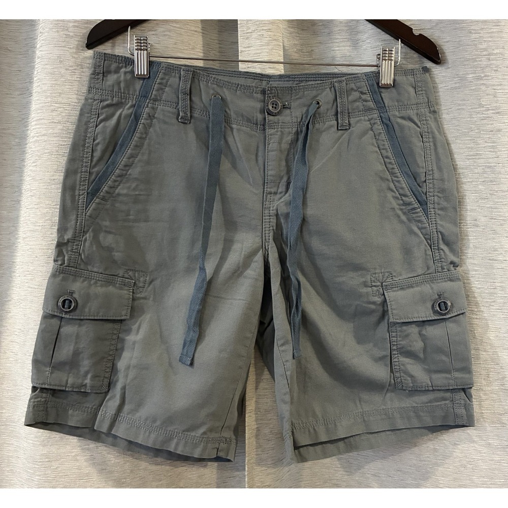 Eddie Bauer Cargo Shorts Women's Size 10 P Gray Blue Drawstring 100% Cotton